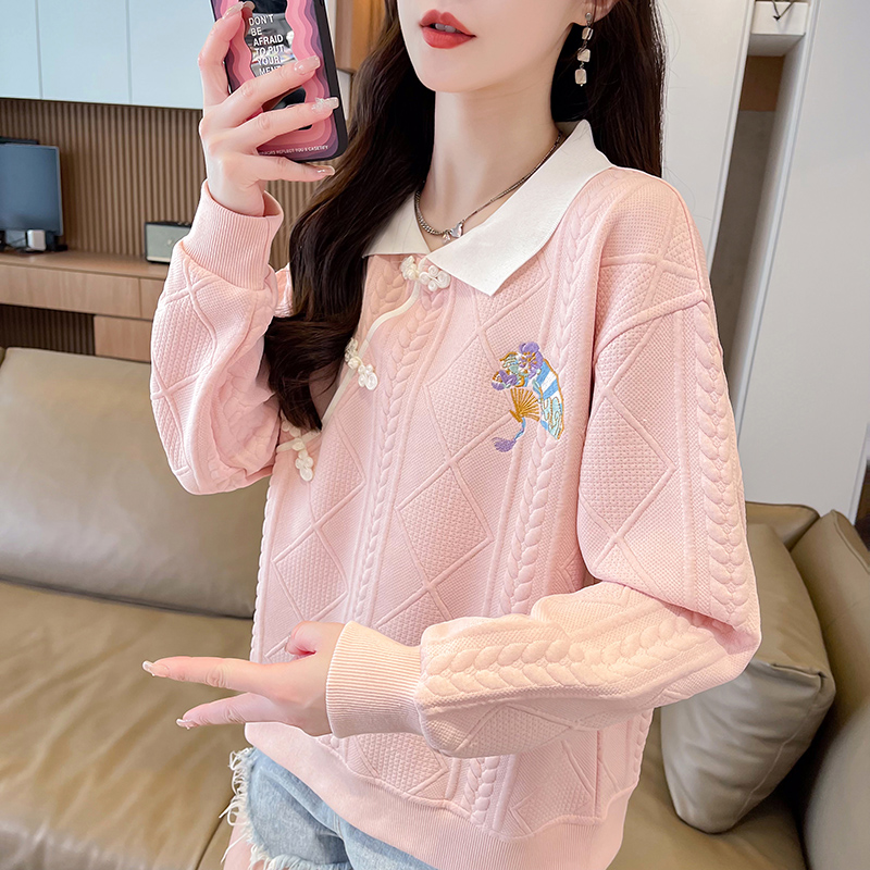 翻领卫衣女春秋薄款新中式