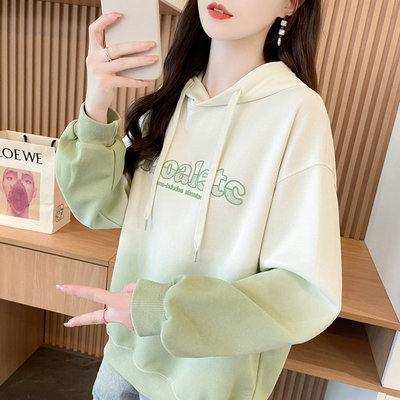 加绒加厚宽松渐变色小个子卫衣女