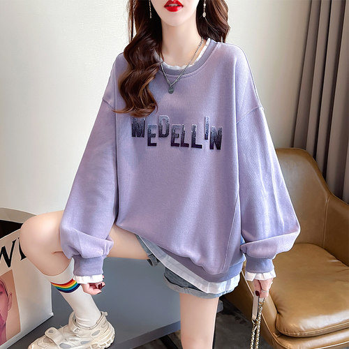 薄款宽松慵懒风假两件卫衣女