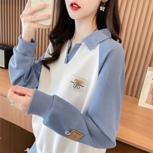 薄款宽松慵懒风翻领卫衣女