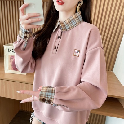 衬衫领卫衣女春秋薄款宽松