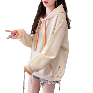 早春装连帽卫衣女春秋韩版宽松大码薄款设计感小众假两件上衣外套