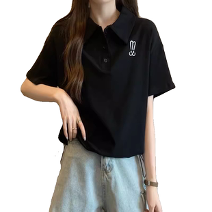 翻领polo衫短袖t恤女夏季韩版宽松大码女装显瘦胖mm百搭学生上衣
