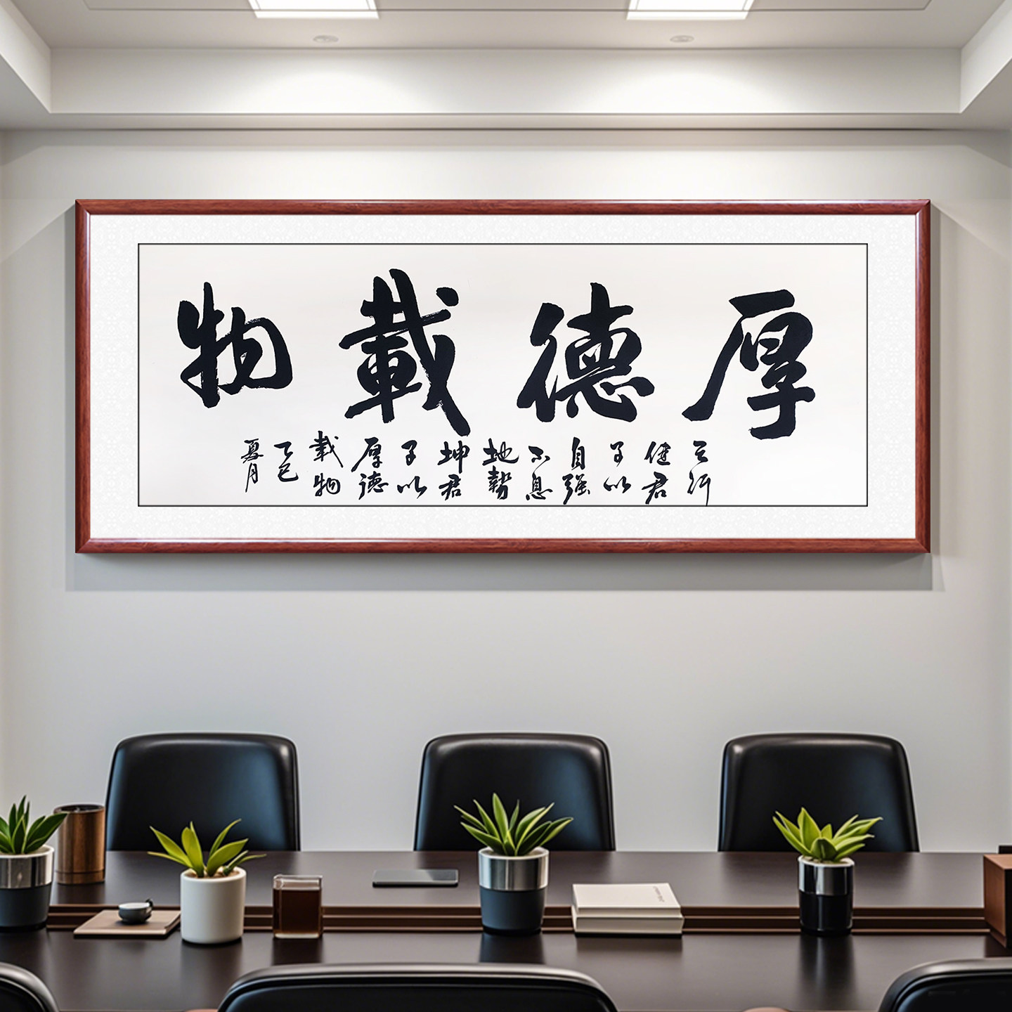 厚德载物手写书法字画办公室挂画客厅背景墙装饰画带框成品定制