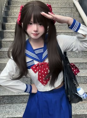 【甜盐蜜屿】原创正版花绀色水手服套装校供白三本收腰jk制服