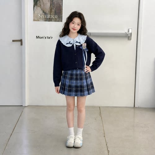 女童春秋款儿童蓝兔学院风2026新款洋气早秋秋季女宝宝秋装jk套装