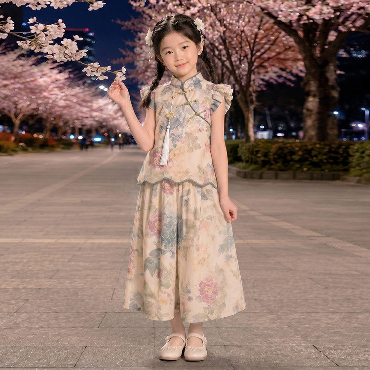 夏季女童汉服套装2026新款国风加挂件2件套装女孩夏装表演服