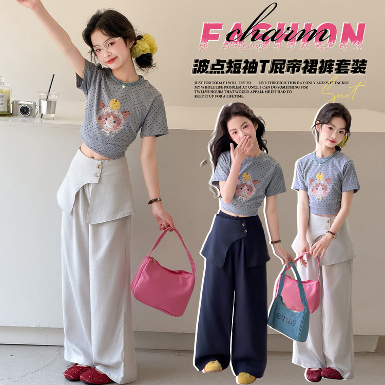 女童夏装套装2026新款洋气夏天短袖T恤大童夏季屁帘休闲裤两件套图片