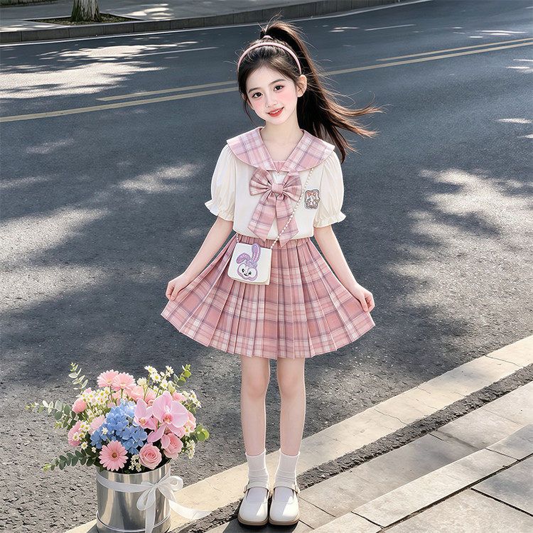 女童连衣裙夏季套装2026新款洋气儿童学院风JK套装裙子女孩百褶裙