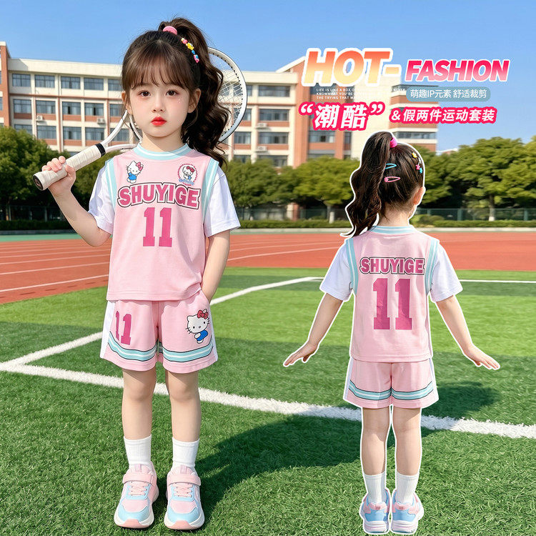 女童夏套装运动风2026新款夏天超火儿童短袖两件套女宝宝薄款衣服