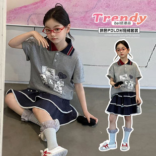 女童裙子套装夏季薄款儿童女孩休闲运动服大童polo短袖短裙两件套