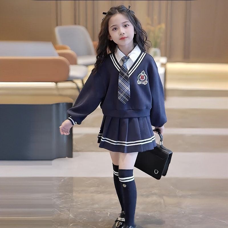 女童秋装套装2026新款洋气儿童学院风假两件女孩裙子春秋款两件套