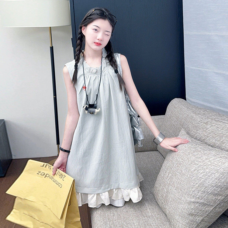 女童连衣裙夏装2026新款儿童洋气花边领背心裙女孩夏季半身裙套装