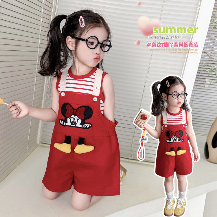 女童夏季套装时髦背心背带裤女宝宝春装韩版外出服洋气上衣裤子