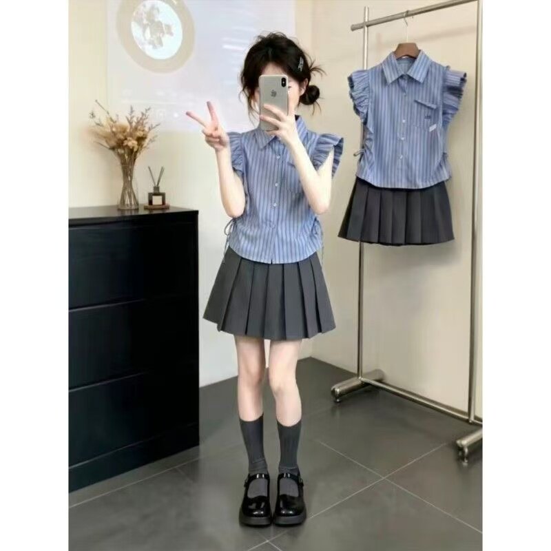 女童夏套装轻奢高级感夏季2026新款韩范儿童两件套薄款学院风衣服