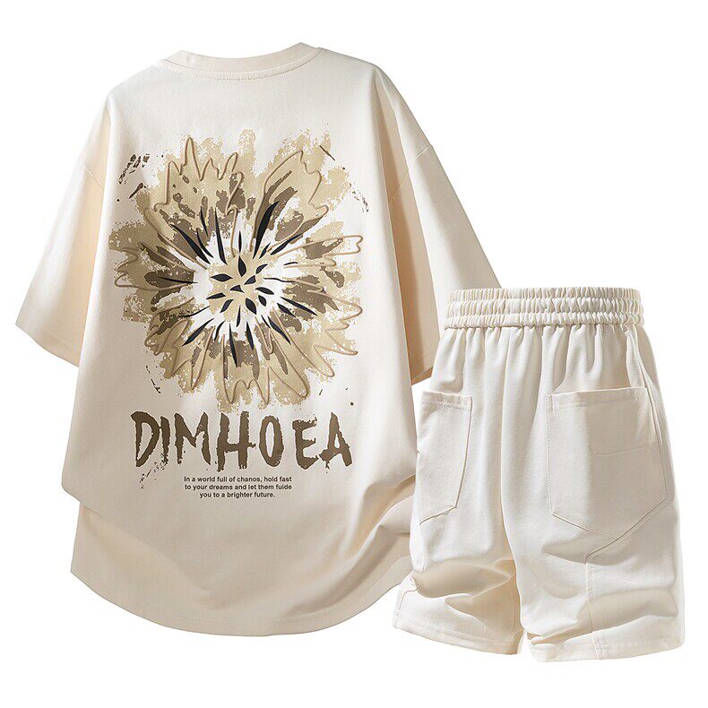 美式潮牌休闲运动套装男生夏季高级感潮牌短袖t恤短裤两件套穿搭