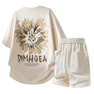 美式潮牌休闲运动套装男生夏季高级感潮牌短袖t恤短裤两件套穿搭