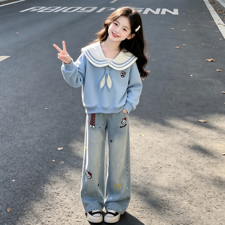女童学院风套装秋季2026新款儿童洋气Polo衫女孩秋装牛仔裤两件套