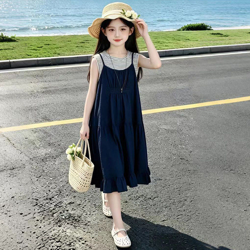 女童牛仔吊带裙夏季2026新款儿童条纹裙子夏装女孩背心连衣裙洋气