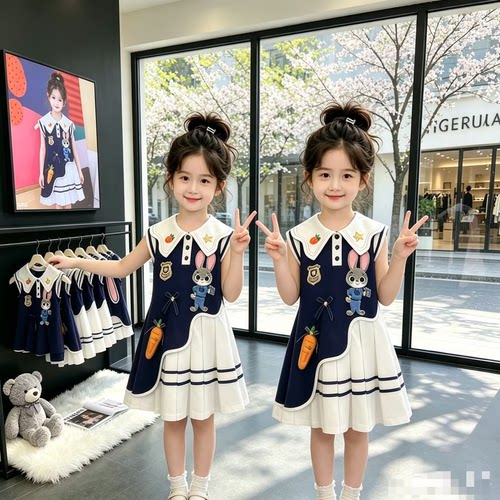 女童兔子警官连衣裙夏装2026新款儿童夏季学院风裙子女大童公主裙