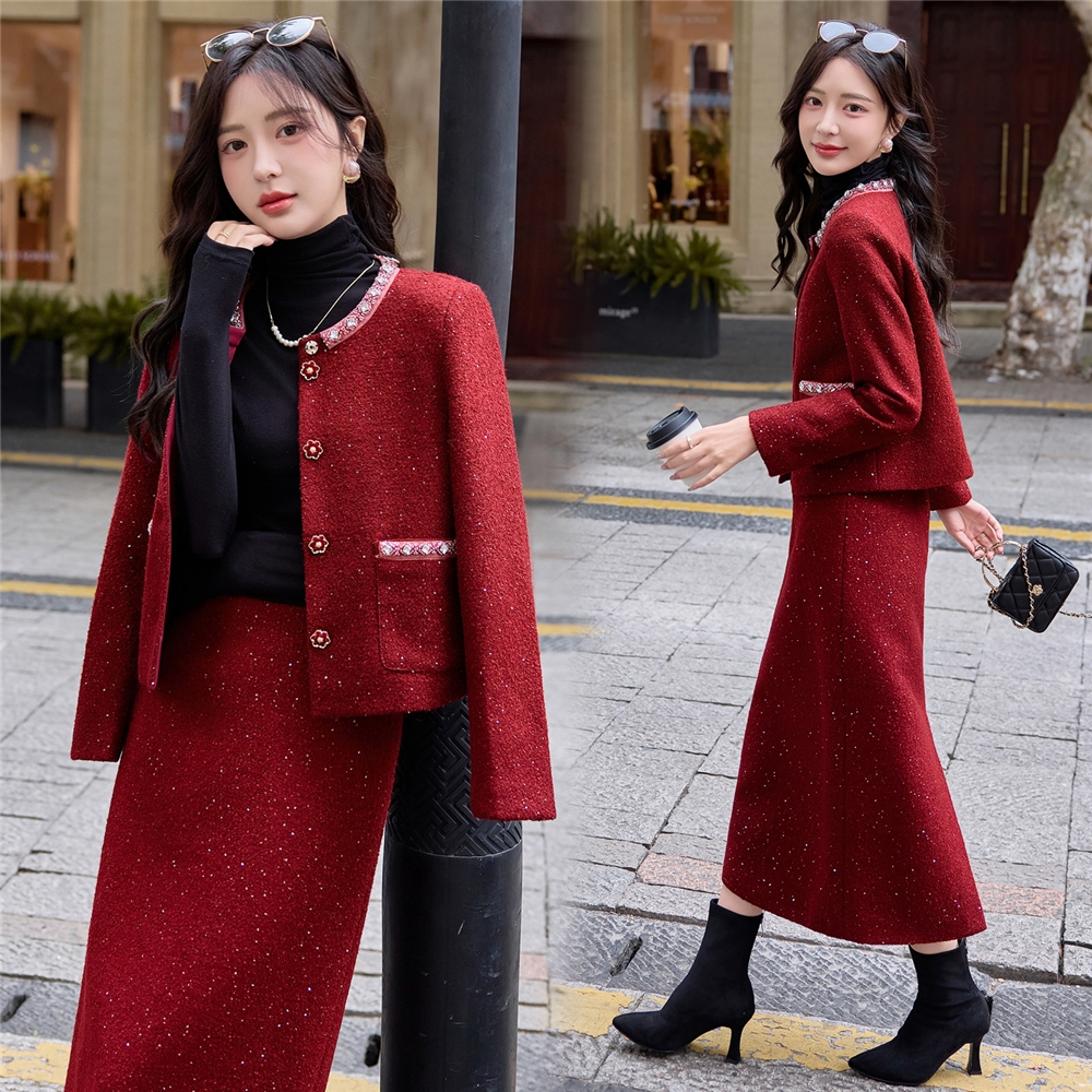 红色小香风套装敬酒服新娘结婚回门服日常可穿便装订婚领证小礼服