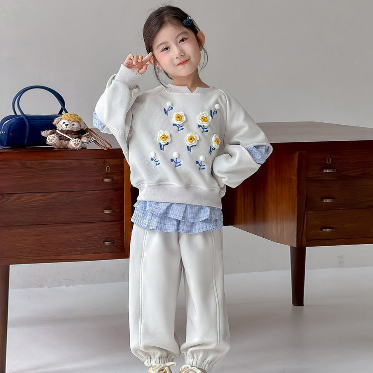 女童秋套装2026新款洋气女宝宝时髦穿搭儿童假两件春秋运动服卫衣