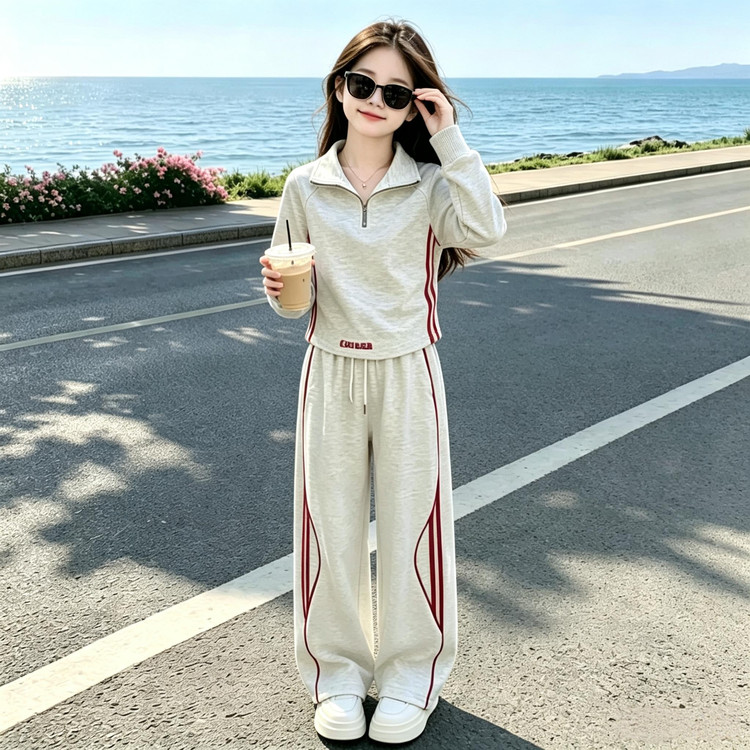 女童运动套装春秋2026新款女孩洋气长袖儿童秋季宽松阔腿裤两件套