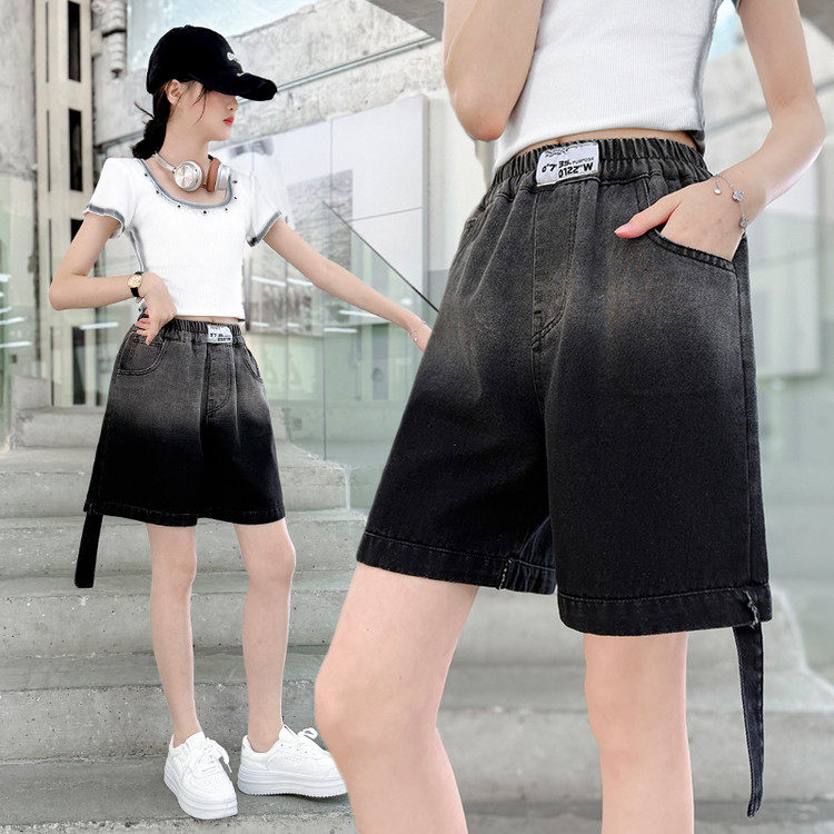 梨形身材牛仔短裤女2026夏季松紧腰高腰阔腿裤显瘦胖mm大码热裤子