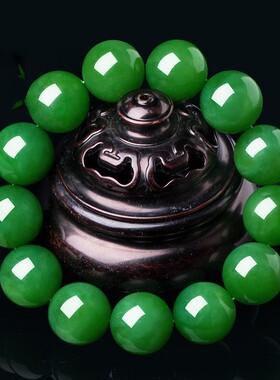 新疆和田玉碧玉色手链玉石手串圆珠菠菜绿佛珠石英岩玉18mm20mm