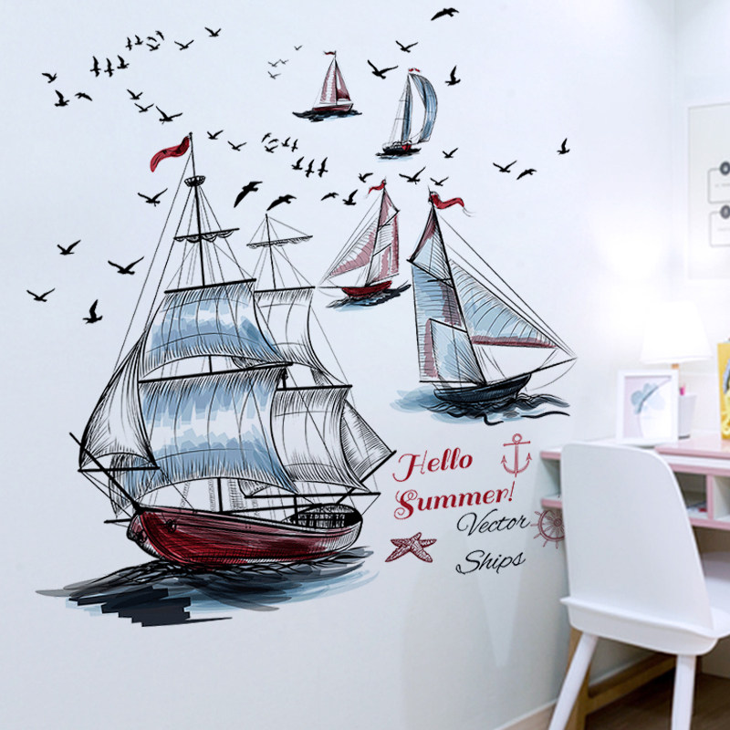 帆船北欧风海洋主题地中海风格房间装饰海报纸墙贴男生宿舍文艺