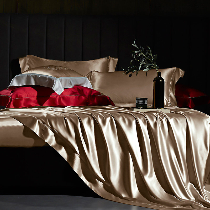 重磅真丝四件套100%桑蚕丝高档丝绸裸睡床单被套床笠纯色床上用品