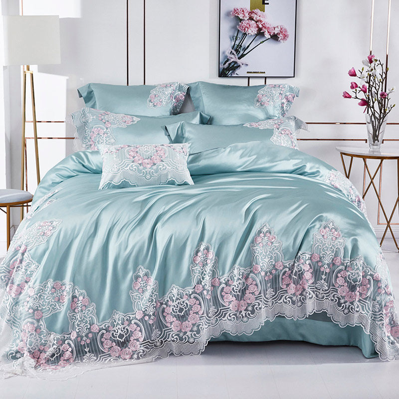 法式真丝棉蕾丝四件套欧式埃及长绒棉公主风样板房1.8m床上用品