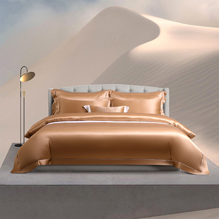 高端定制奢华中式 100%桑蚕丝四件套重磅真丝被套裸睡床单床上用品