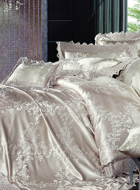 梦悠廉 欧式高档样板房真丝床上用品 奢华桑蚕丝提花六件套MYL959