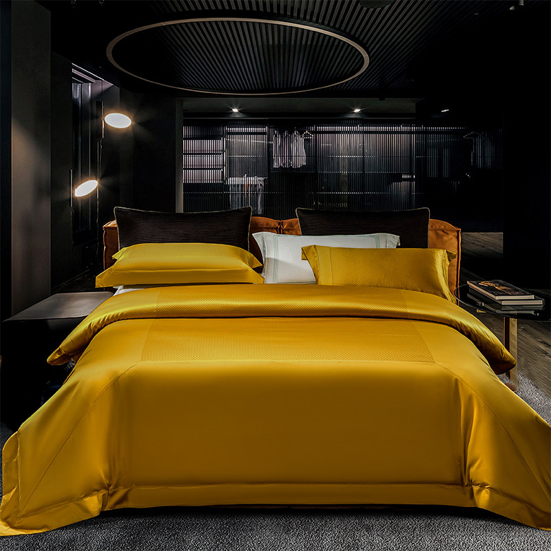 欧式高档160支纯棉长绒棉四件套轻奢高级感纯色简约风床上用品