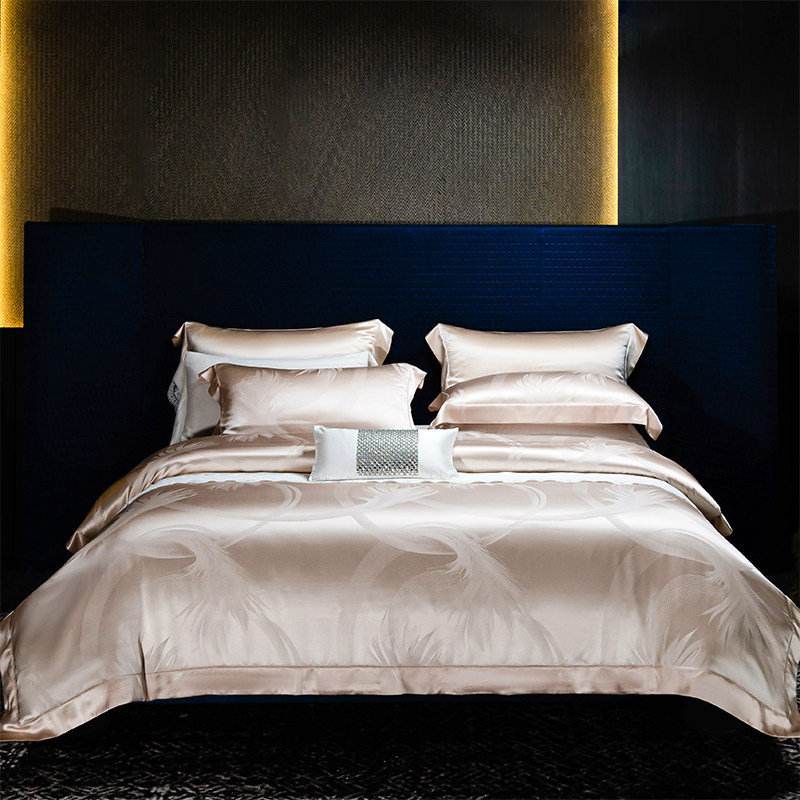 轻奢简约25姆米桑蚕丝真丝提花被套欧式床笠式四件套天丝冰丝床单