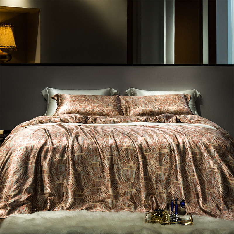 欧式高档重磅30姆米双宫蛹桑蚕丝床单四件套奢华别墅风床上用品