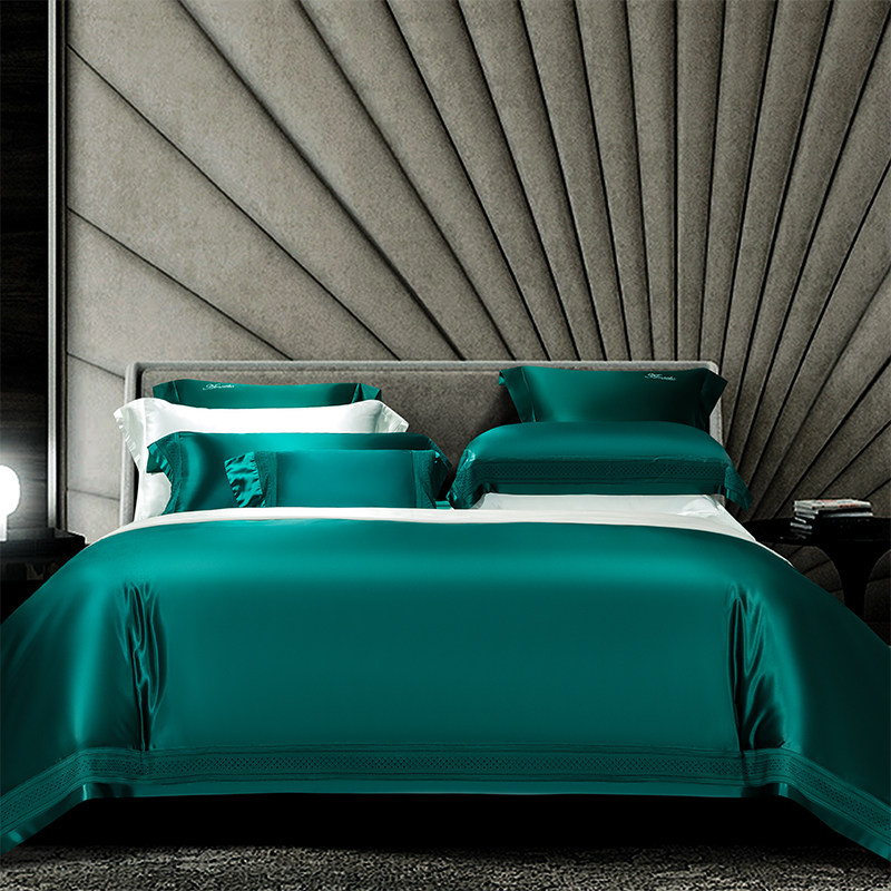 轻奢镂空提花纯棉全面床上用品欧式纯色简约高级感床单床笠四件套