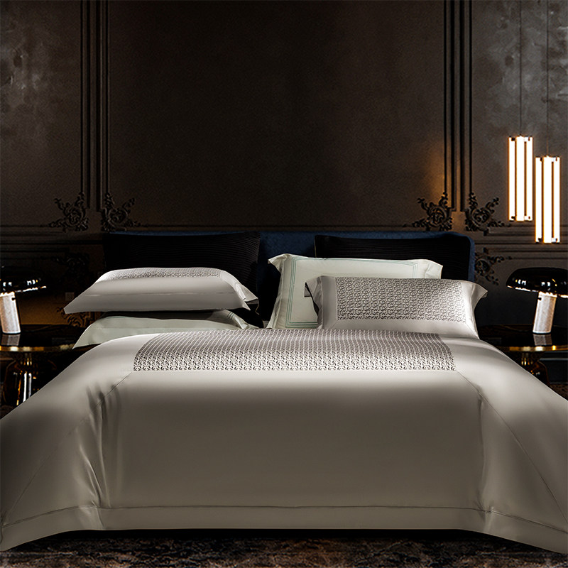 欧式高档轻奢160支纯棉长绒棉床单四件套高端纯色简约风床上用品