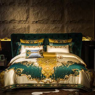 欧式高端140S贡缎绣花轻奢全棉纯棉刺绣居家床上用品四六八十件套