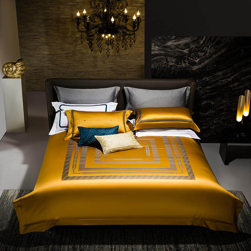 欧美式全棉160支四件套奢华别墅样板房居家纯棉被套金色4床上用品
