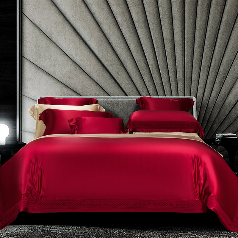 欧式纯色简约提花床单床笠四件套埃及进口140支纯棉长绒棉被套