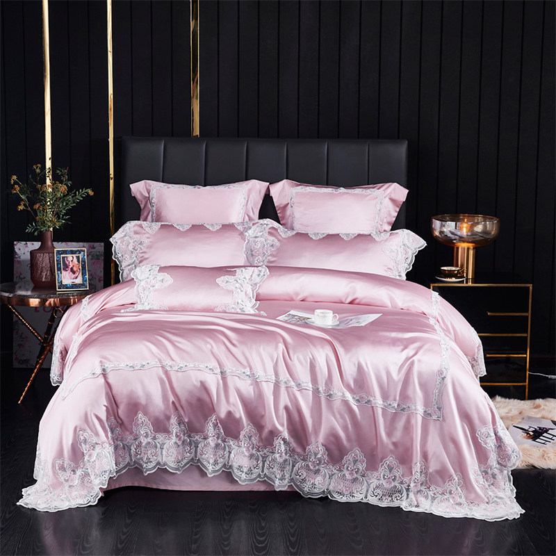 欧式公主风婚庆八件套140s纯棉全棉粉色蕾丝花边高档轻奢床上用品