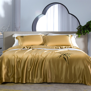 新中式 重磅32姆米100%桑蚕丝花卉床上四件套轻奢丝滑凉感床上用品