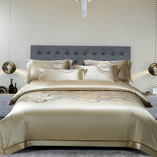 欧式 重磅32姆米100%桑蚕丝四件套轻奢裸睡丝滑凉感别墅风床上用品