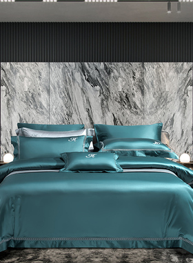 轻奢高端140支长绒棉床上用品 五星级酒店春夏裸睡纯色四件套