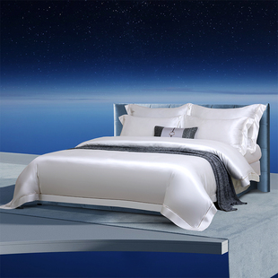 中式 床上用品 高档100%蚕丝纯白真丝四件套床笠奢华白色被罩床单款