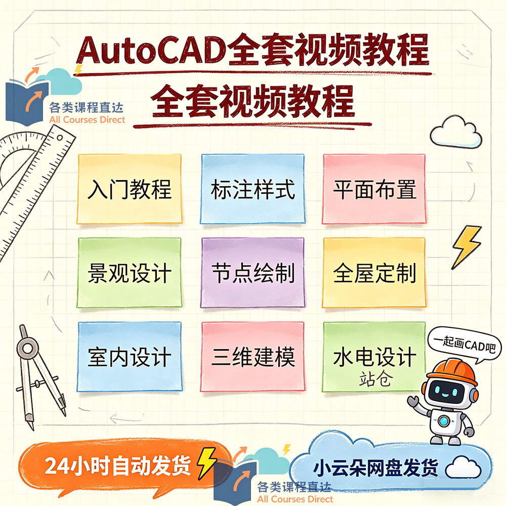 AutoCAD全套视频教程入门到精通室内设计家具施工图全屋定制图课