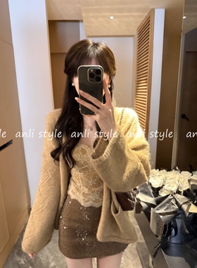 安璃 冬氛围口袋钩花毛衣开衫