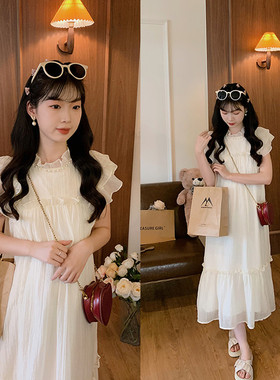 安璃 ANLI 小飞袖仙气珍珠木耳边蛋糕裙甜美精致仙女连衣裙新款